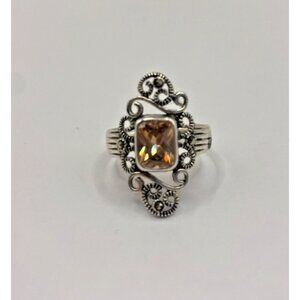 925 Silver Ring ,Size 7.5 Filigree, Marcasite Stone, Floral Style